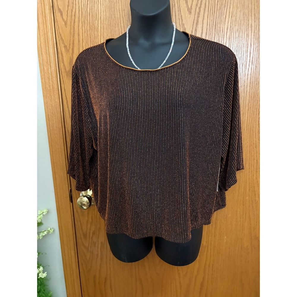 Apt 9 Womens XL Metallic Bronze Black Striped Dolman Sleeve Knit Top NWT